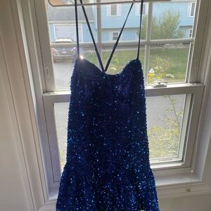 Blue Sequin Strappy Dress